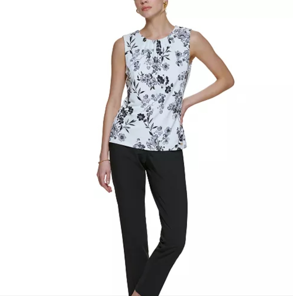 NWOT Calvin Klein White Fitted Floral Tank Top - Picture 4 of 7